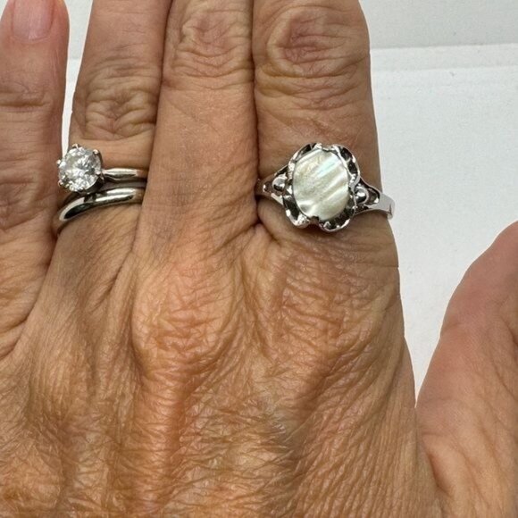 18K White Gold Plated Mother of Pearl Ring size 9 Antique Style - Picture 4 of 8